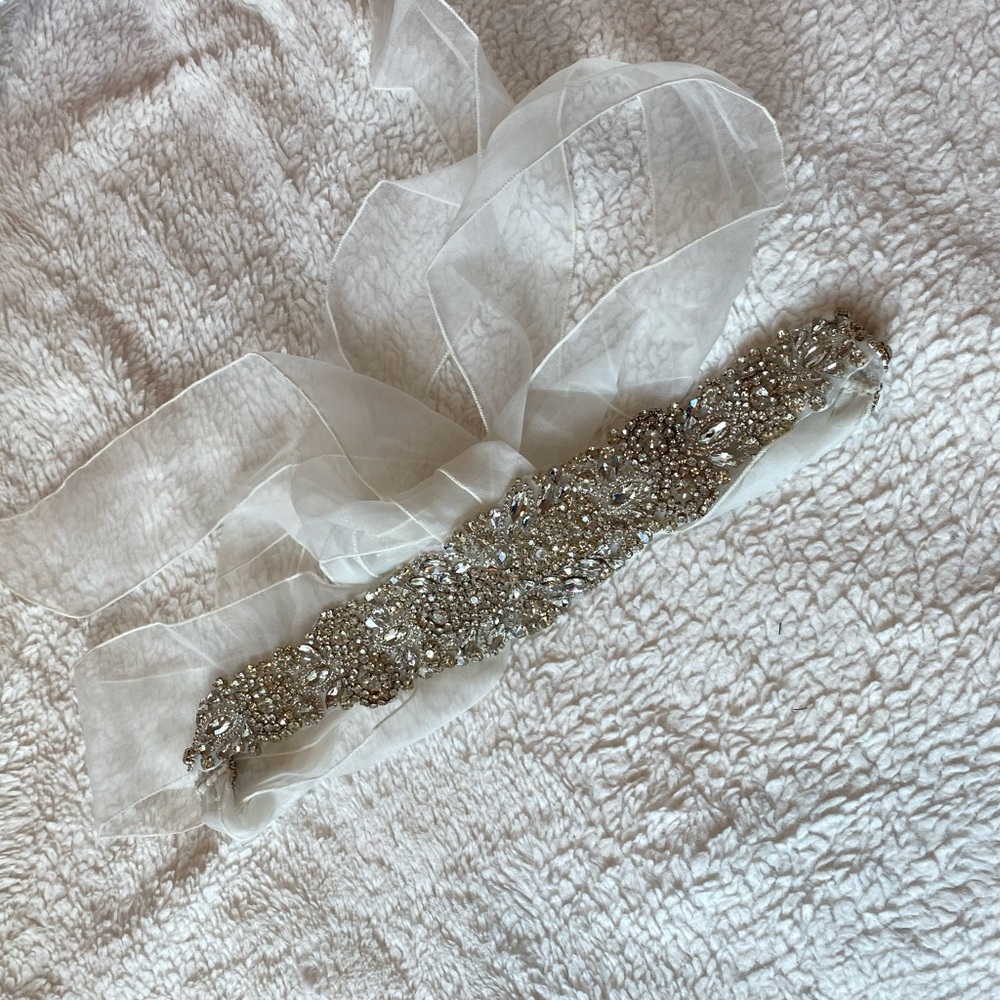 Rhinestone Bridal Sash Ivory